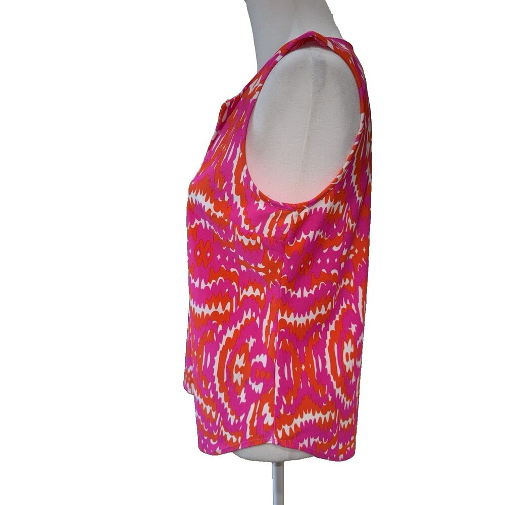 Jude Connally Pink Orange Ikat Sleeveless V-Neck Stretch Knit Top Made In USA  M - Picture 3 of 11